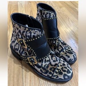 Cheetah Print Velvet Brown And Black Studded Ankle Size 7.5 Lord & Taylor